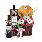 Wine hamper with chocolate and Flowers