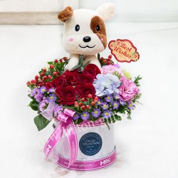 Puppy and Table Flower    